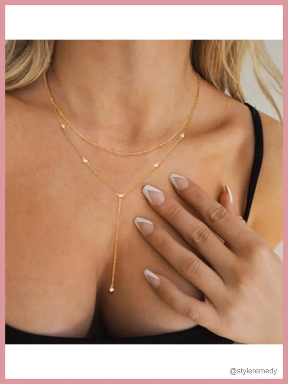 Layered Y-Necklace 14K Gold Plated CZ Dainty Lariat Chain Stack Necklace